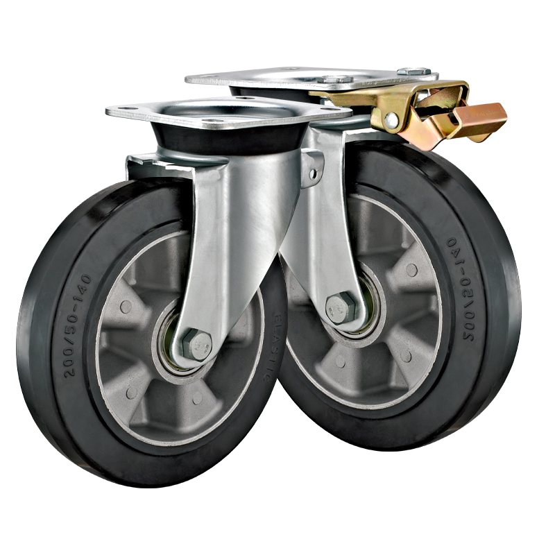 6"8"Garbage Bin Wheels with Directional Lock Heavy Duty Industrial Aluminum Core Rubber Trash Bin Caster Wheels