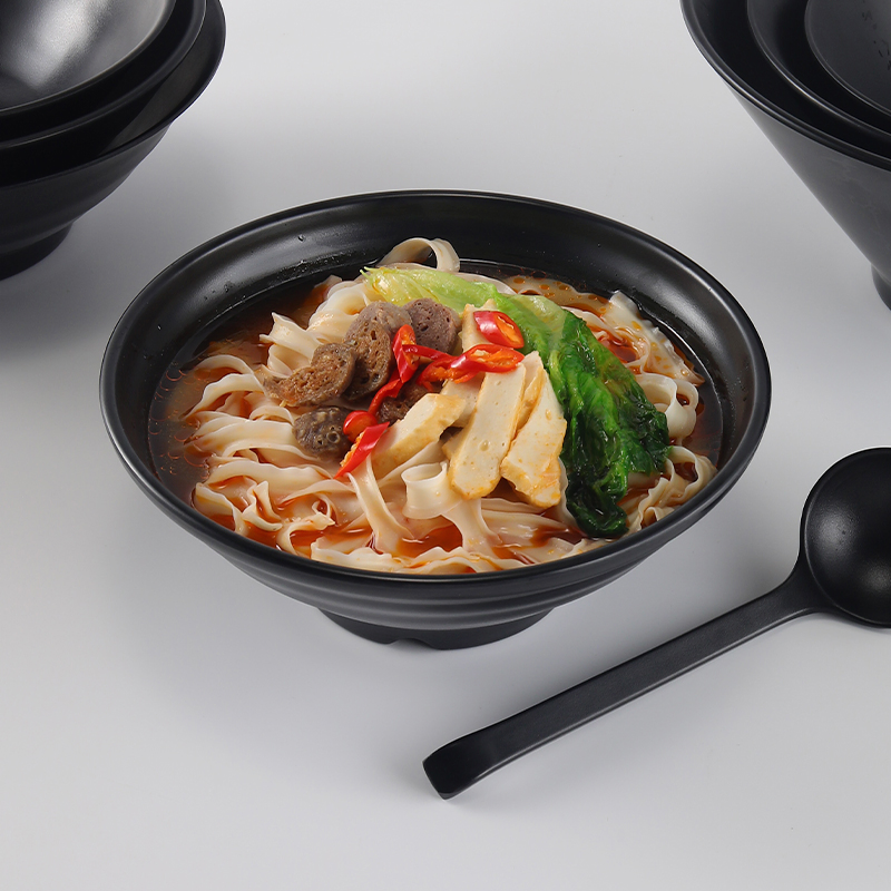 Wholesale High Quality Japanese Ramen Bowl Melamine Black Matte Noodles Serving Bowls