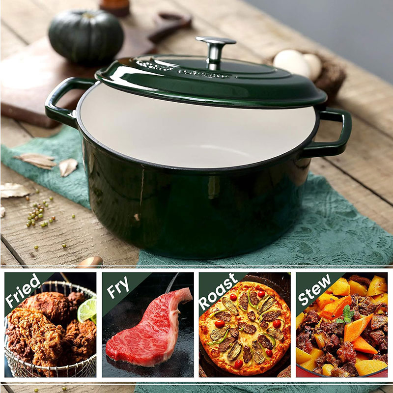 Enameled Cast Iron Dutch Oven 6 Quart, Enamel Dutch Oven Pot with Lid, Dual Handles, Bread Oven, Cookware, Braiser for Soup, Meat, Bread Baking, Green