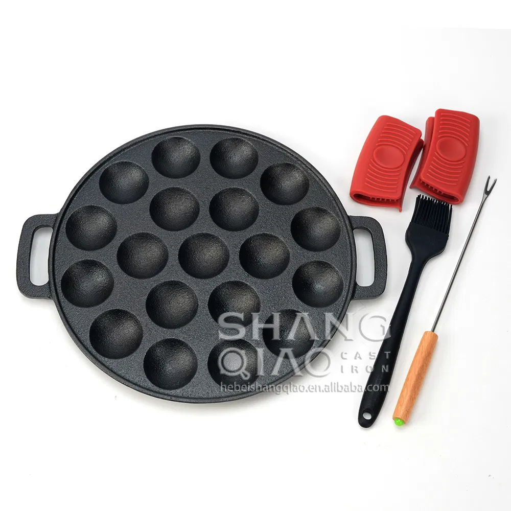 Hot Sale Black 19 Holes Cast Iron Round Takoyaki Grill Pan Plate Cast Iron Takoyaki Poffertjes Pan