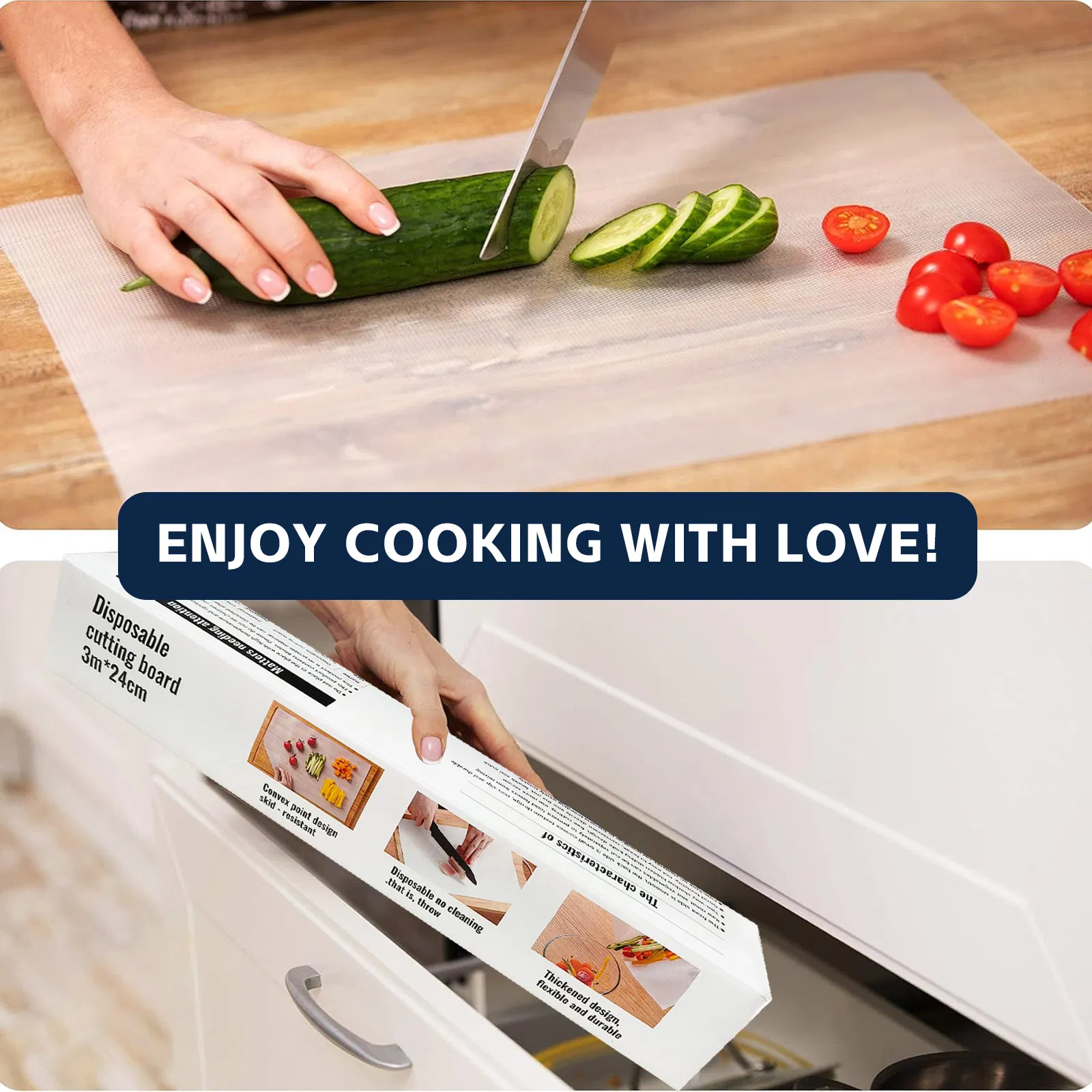 Roll-up Disposable Cutting Board with Built-in Cutter, Hygienic & Easy to Use