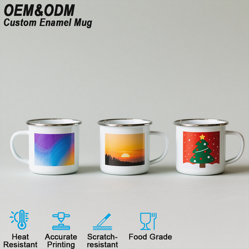 Sublimation Ready High Gloss Coated Steel Custom Artwork Enamel Mug