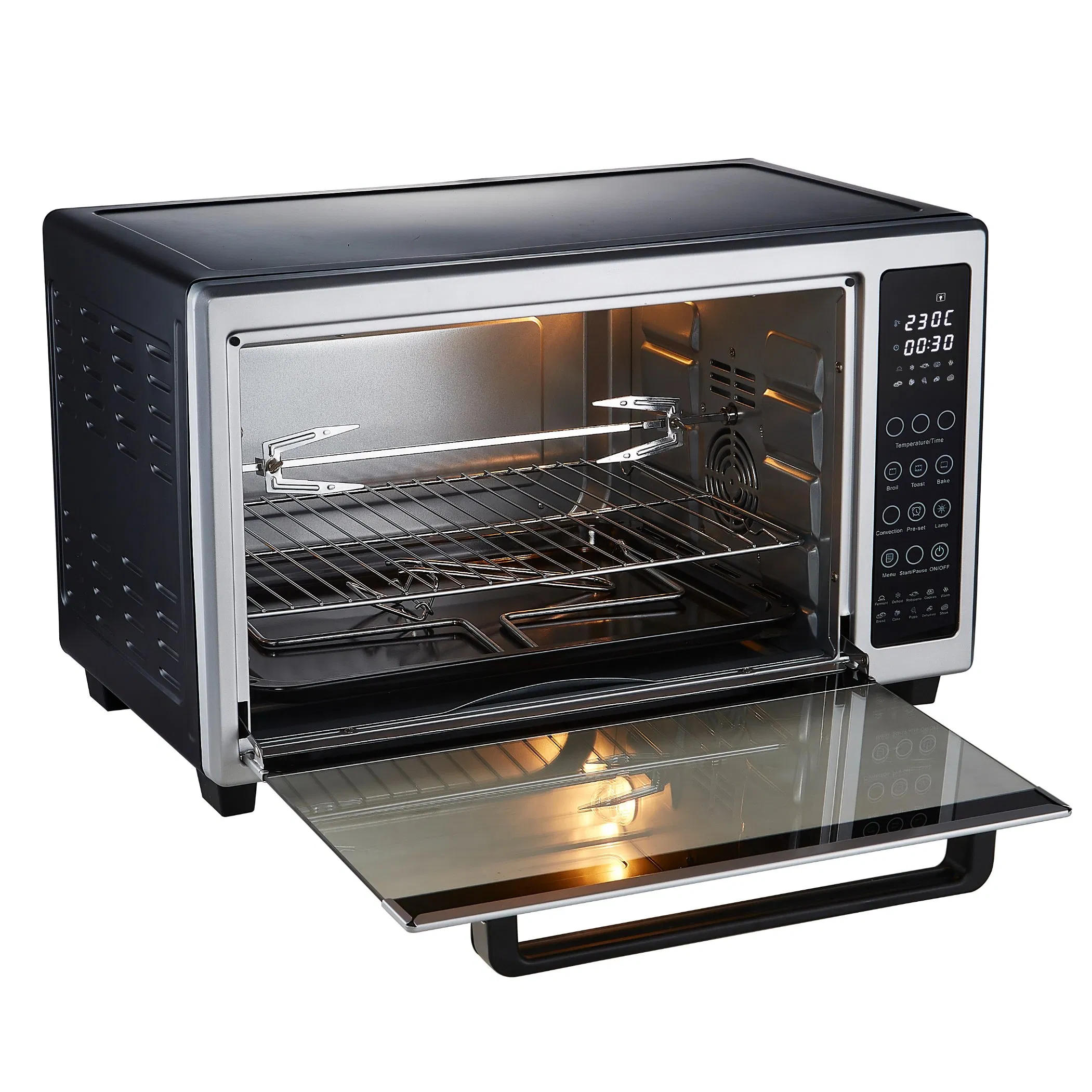 Electric Digital Grill Toaster Oven Rotisserie 120 Minutes Baking Roasting Circulating Air Touch Control