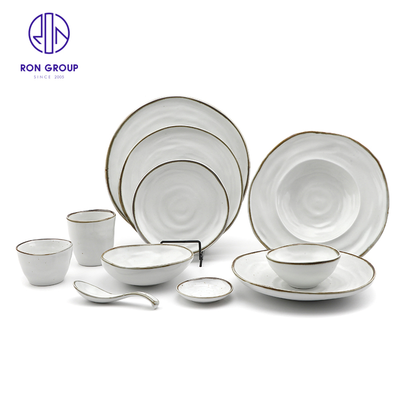 Hot Selling Multi-Shaped White Foode Grade Porcelain Salad Dinner Serving Bowl Plate Set for Home Restaurant Dinnerware Tableware