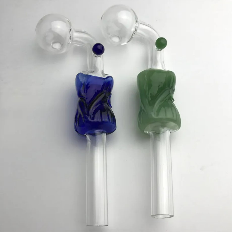 Glass Oil Burner Pipe with Blue Green Colorful Girl Model 6 Inch Curve Pyrex Oil Burner Hand Pipes
