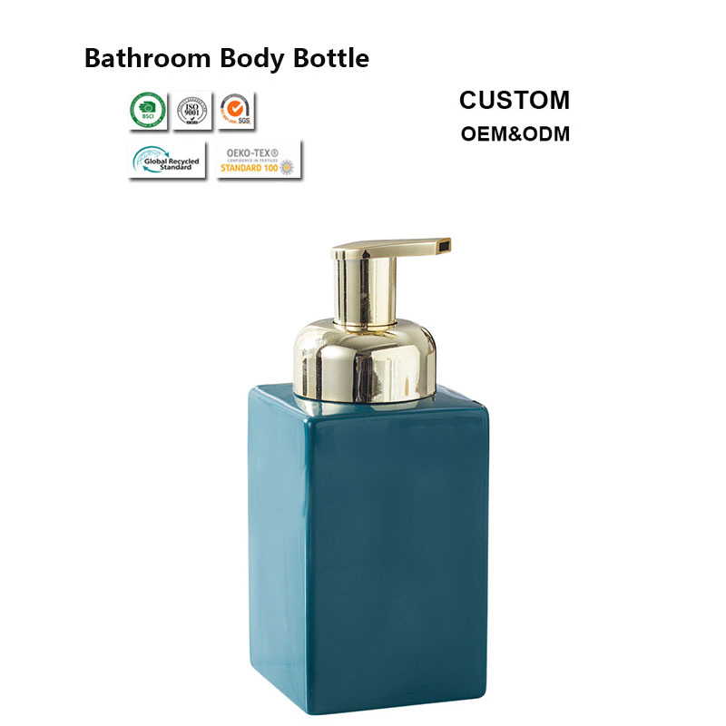 400ml Retro Square Bathroom Ceramic Bottle for Homestay Body Soap Dispensing