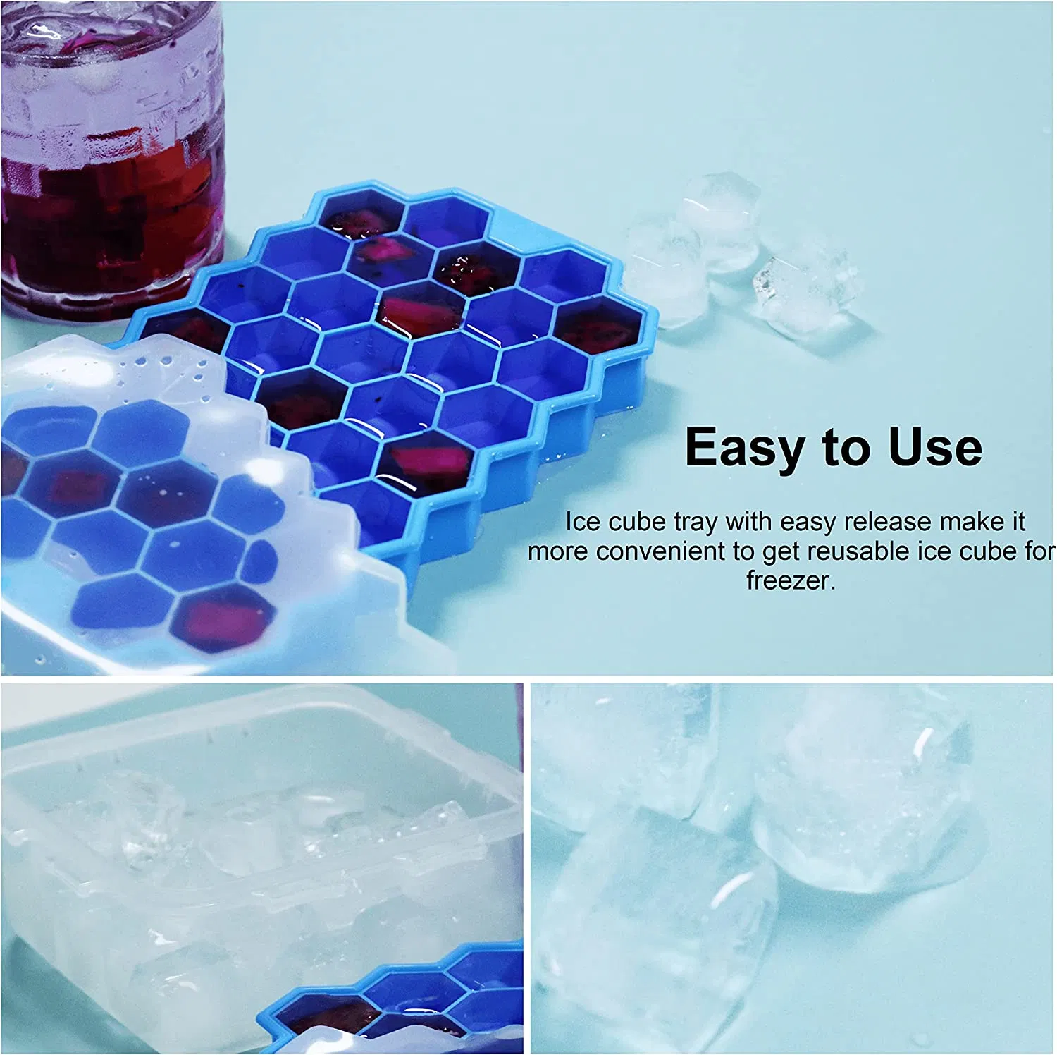 Silicone Ice Cube Tray with Lid in Organizer Bins or Ice Bucket