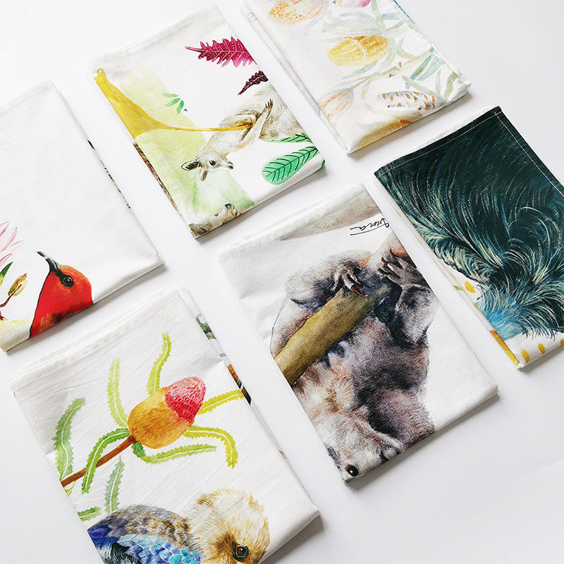 Professional Digital Print Soft Organic Cotton Linen Cleaning Tea Dish Towel Cloth Placemats for Dining Table