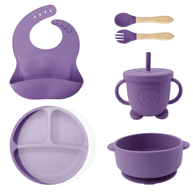 100% Food Grade BPA Free Microwave Safe Silicone Baby Tableware Double-Ear Suction Plate