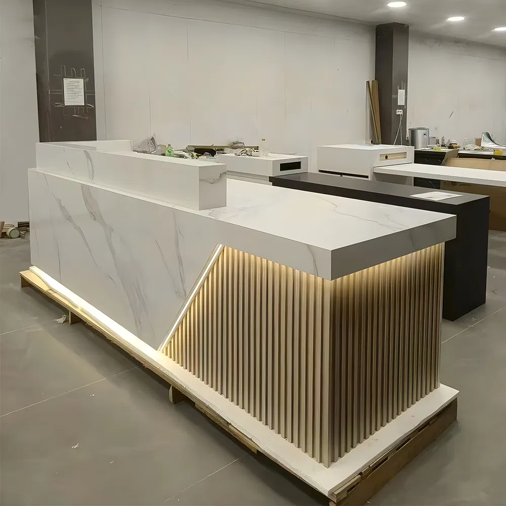 Sleek Modern White Artificial Stone Reception Desk for Sale
