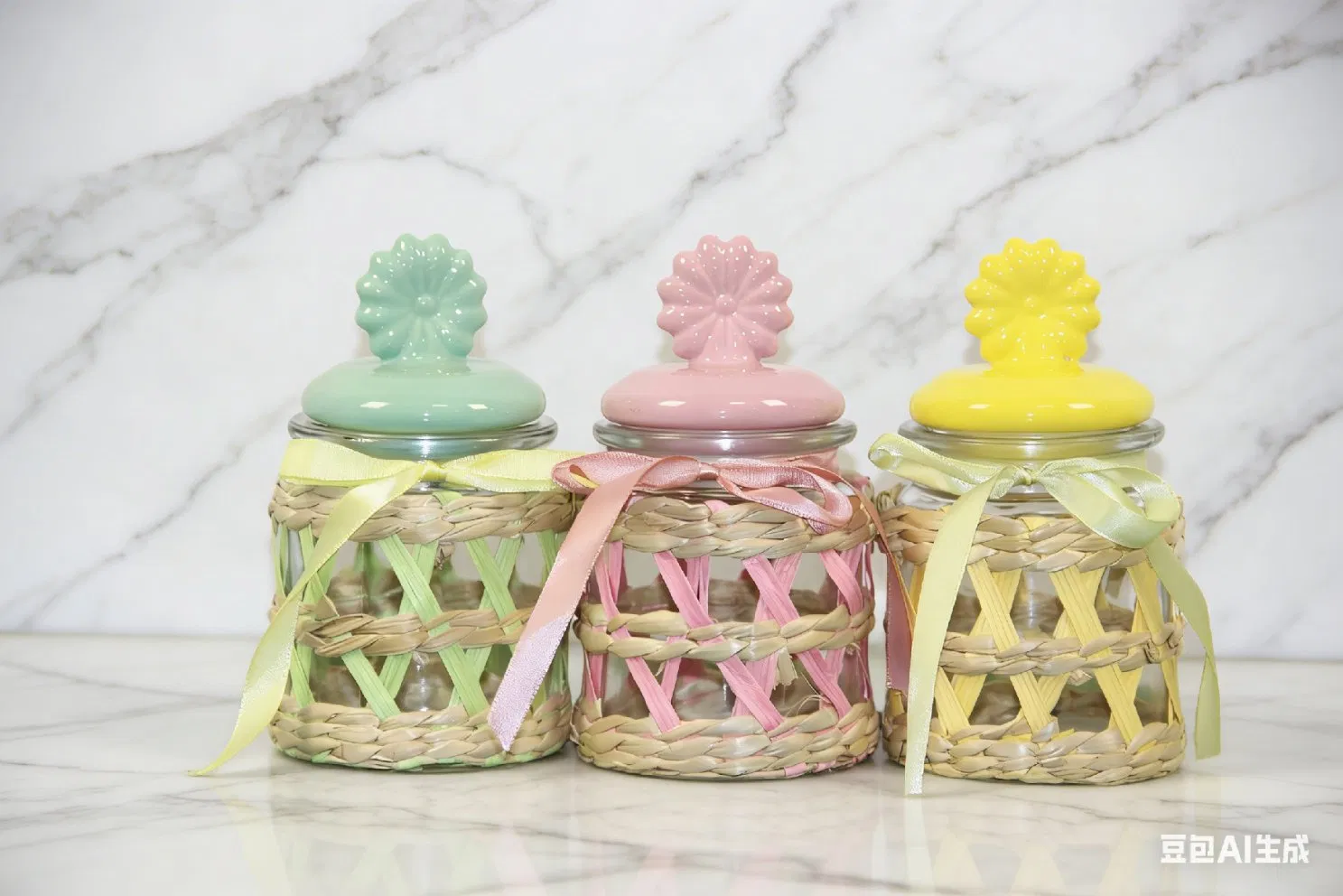 Wholesale Decorative Glass Jars with Charming Ceramic Yellow Flower Lids
