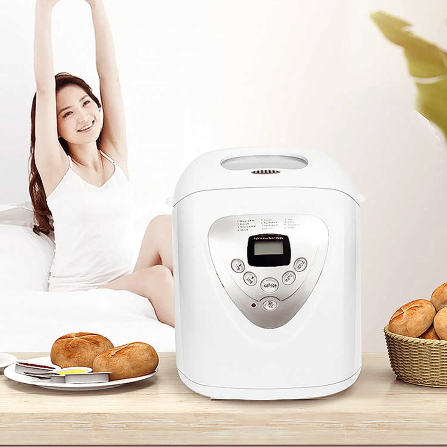 Auto Gluten-Free Setting White Breadmaker Machines Bread Maker with Nonstick Pan