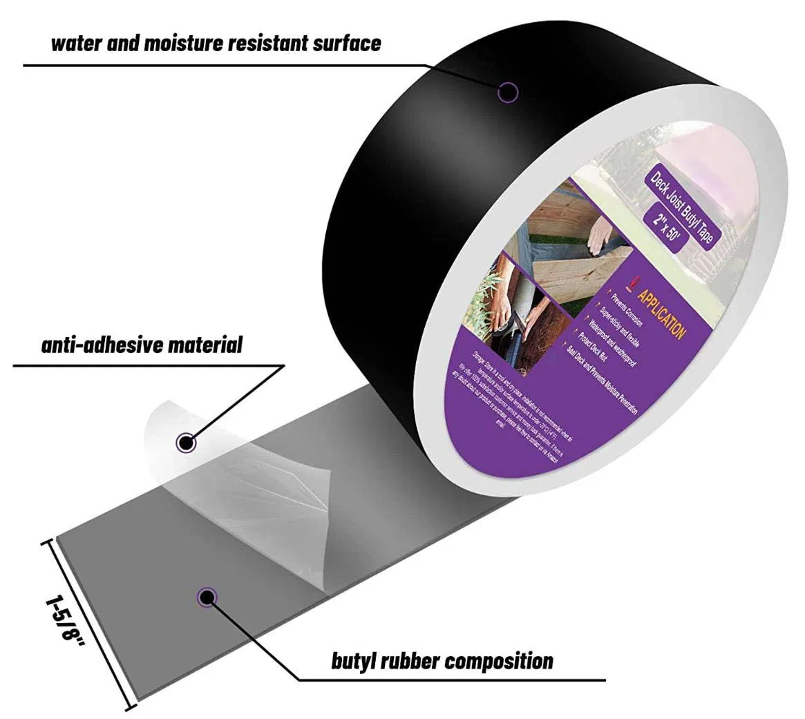 Strong Adhesive Wear-Resistant Anti-Corrosion and Waterproof PVC Black Deck Repair Joist Butyl Tape