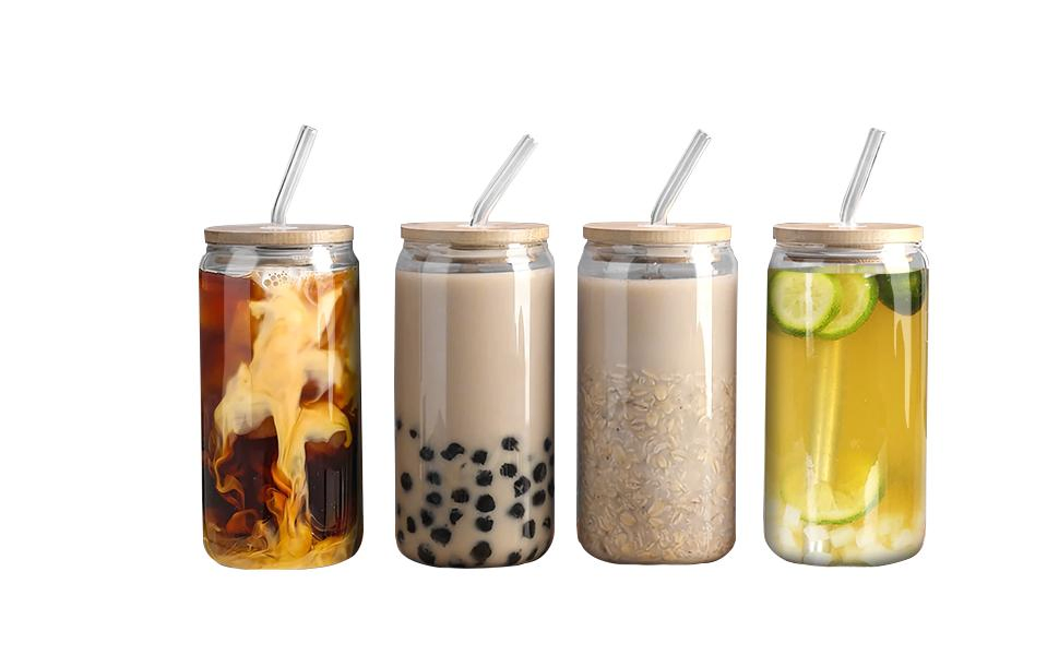 Wholesale High Borosilicate Glass Cup with Bamboo Lid and Straw Cola Cups Mugs