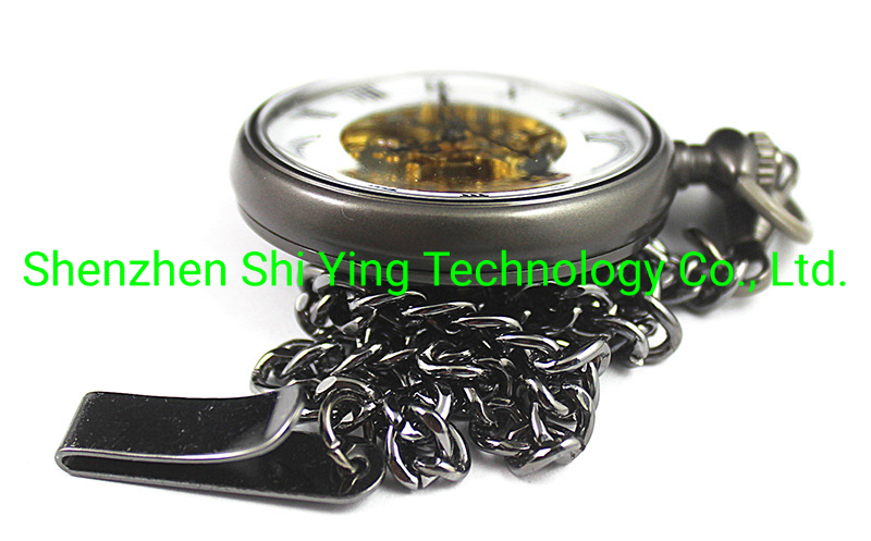 Custom Logo Gold Skeleton Mechanical Gift Pocket Watch with Chain (42mm)