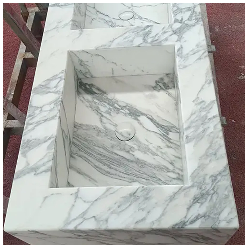 Integrated Arabescato Corchia White Marble Washbasin