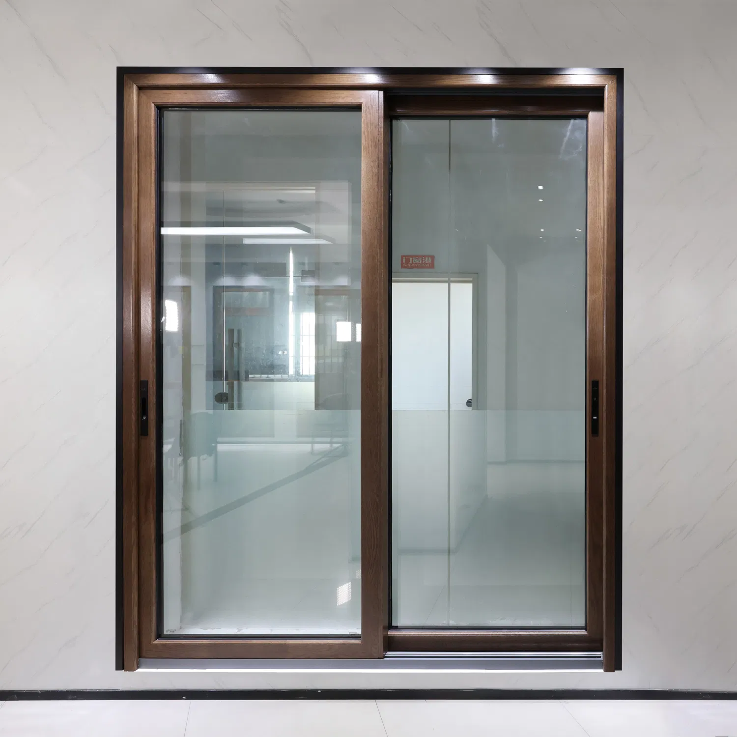 Modern Design Timber Clad Aluminum Doors Wooden Triple/ Double Glaze Sliding Door