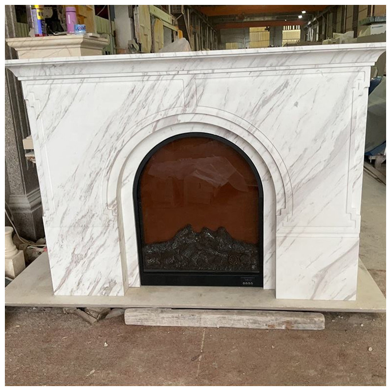 White Volakas Marble Fireplace Mantel for Luxury Villas