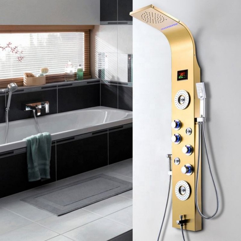 Bathroom Wall Mounted Shower Panel Stainless Steel Gold Shower