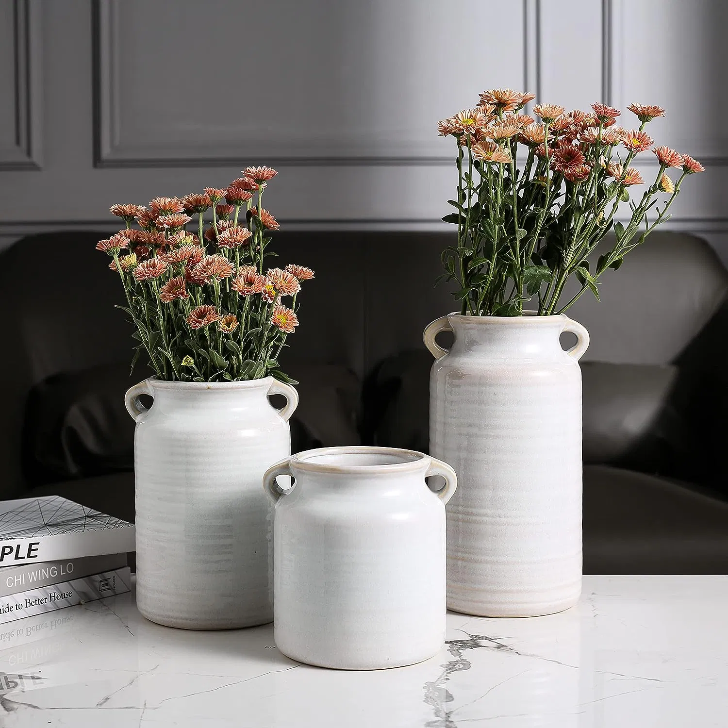 Double Wared Pure White Ceramic Kitchen Utensil Crock Container Porcelain Vases