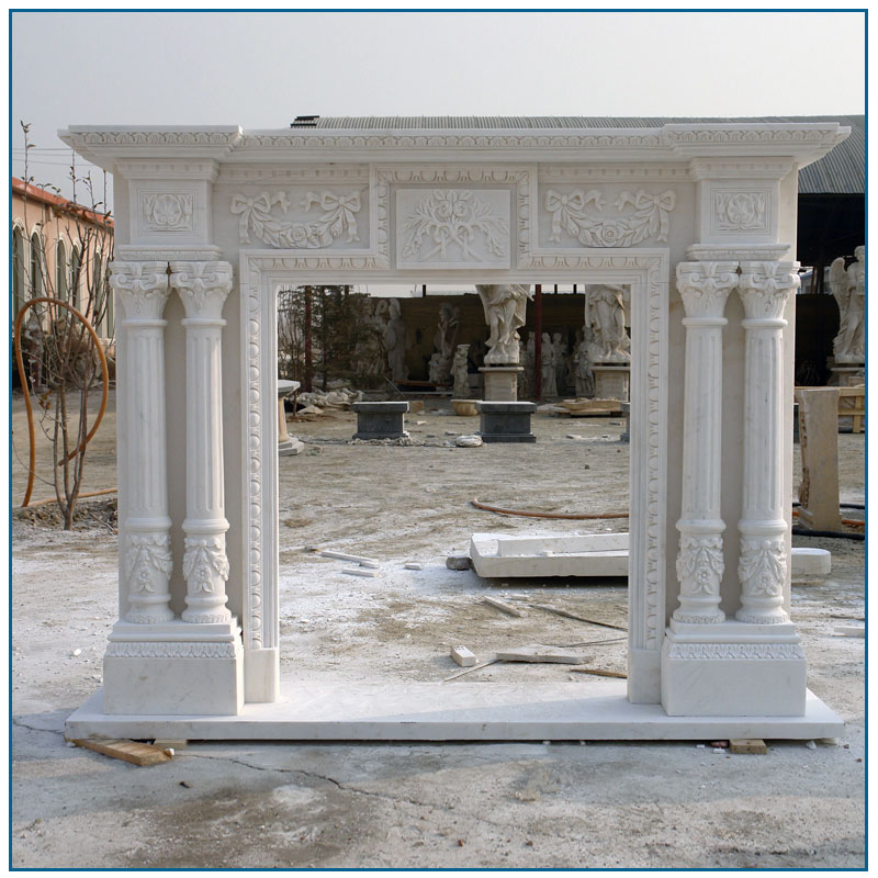 Travertine Fireplace Mantle with Lady Statue for Sale