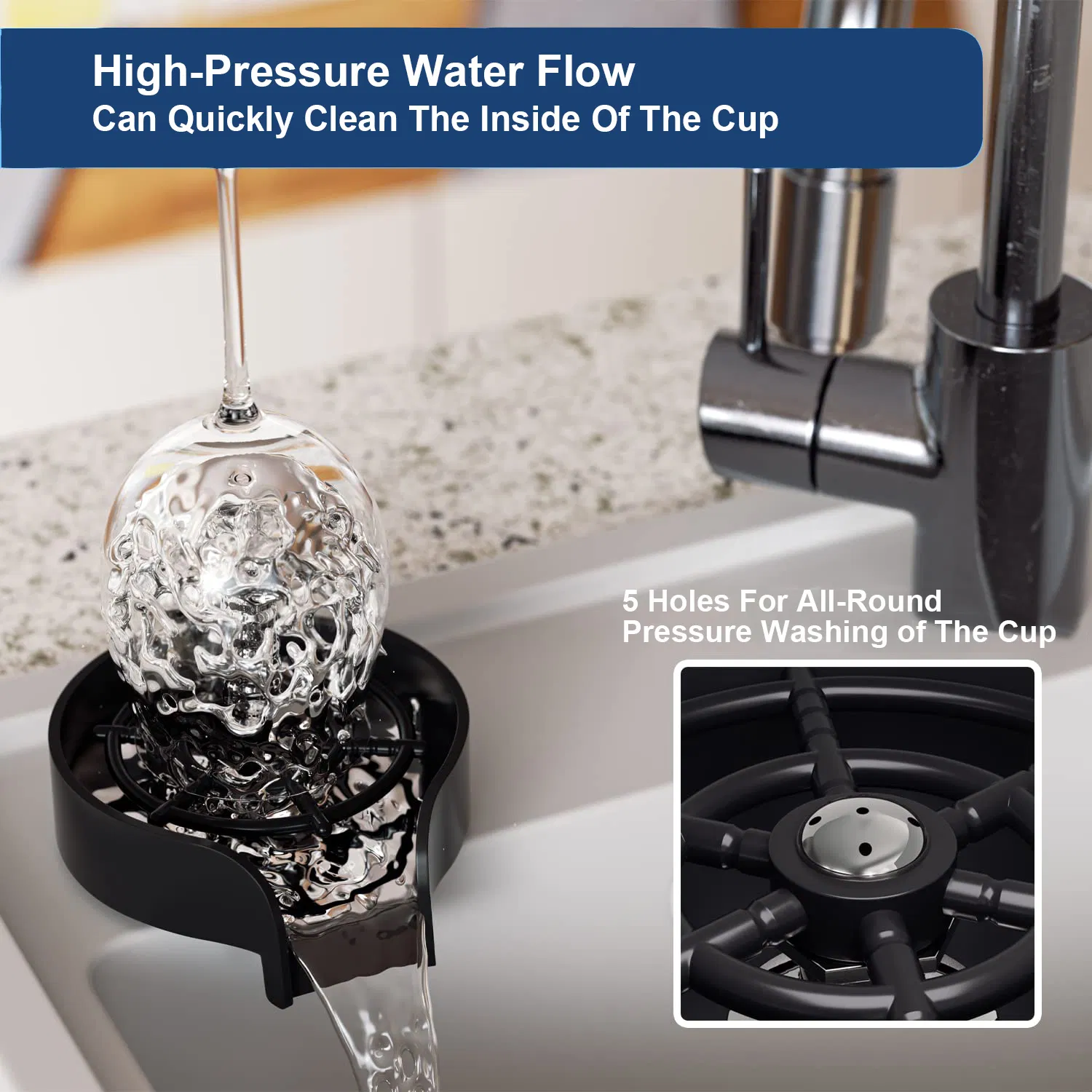 Aquacubic Quick Bar Glass Rinser ABS Kitchen Sink Automatic Flushing Device