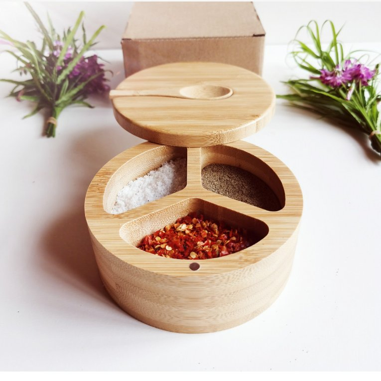 Bamboo Three Frames Salt Spice Container Jar