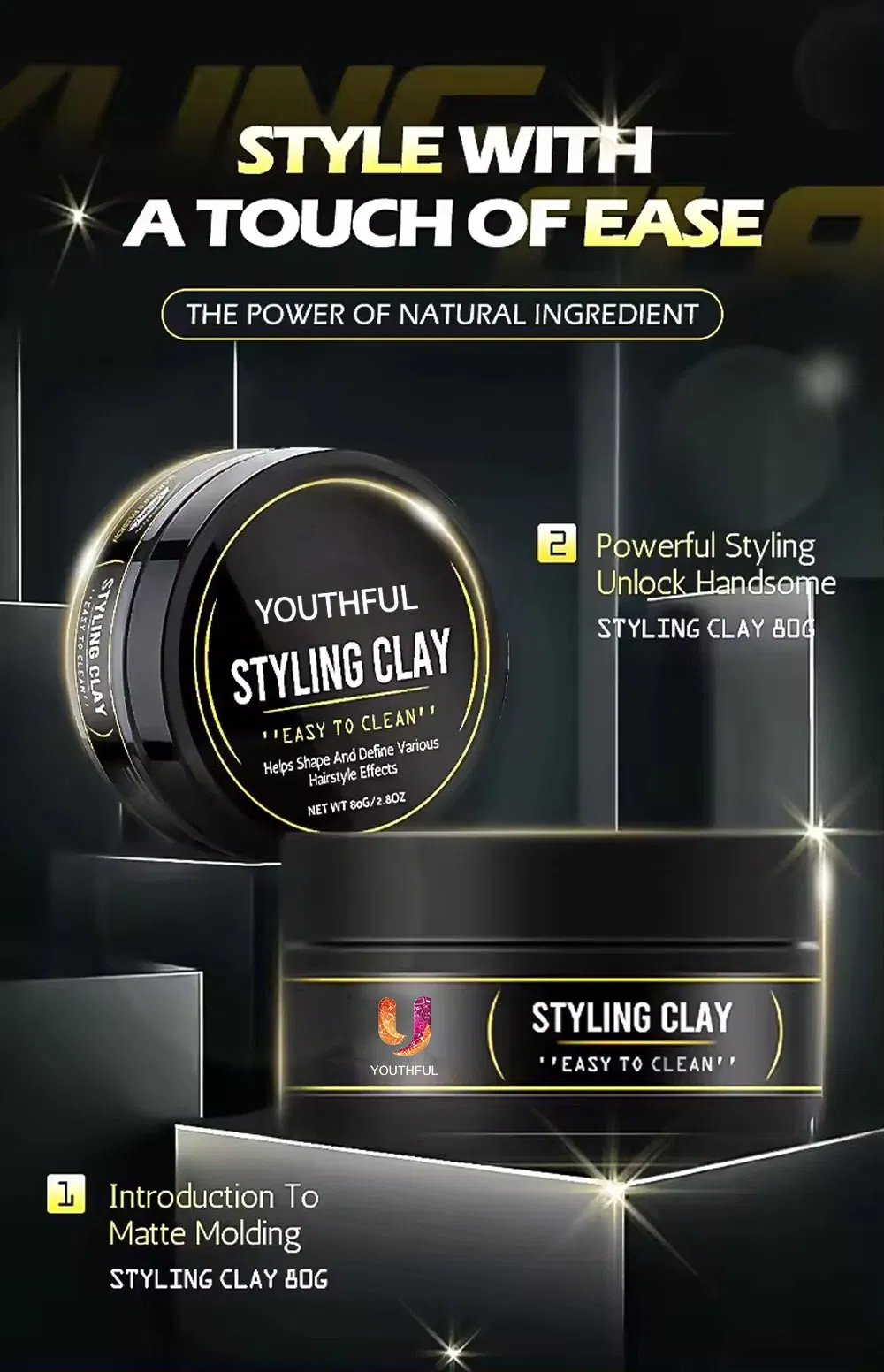 Matt Finish Strong Hold Professional Hair Styling Mud Hair Clay Logo