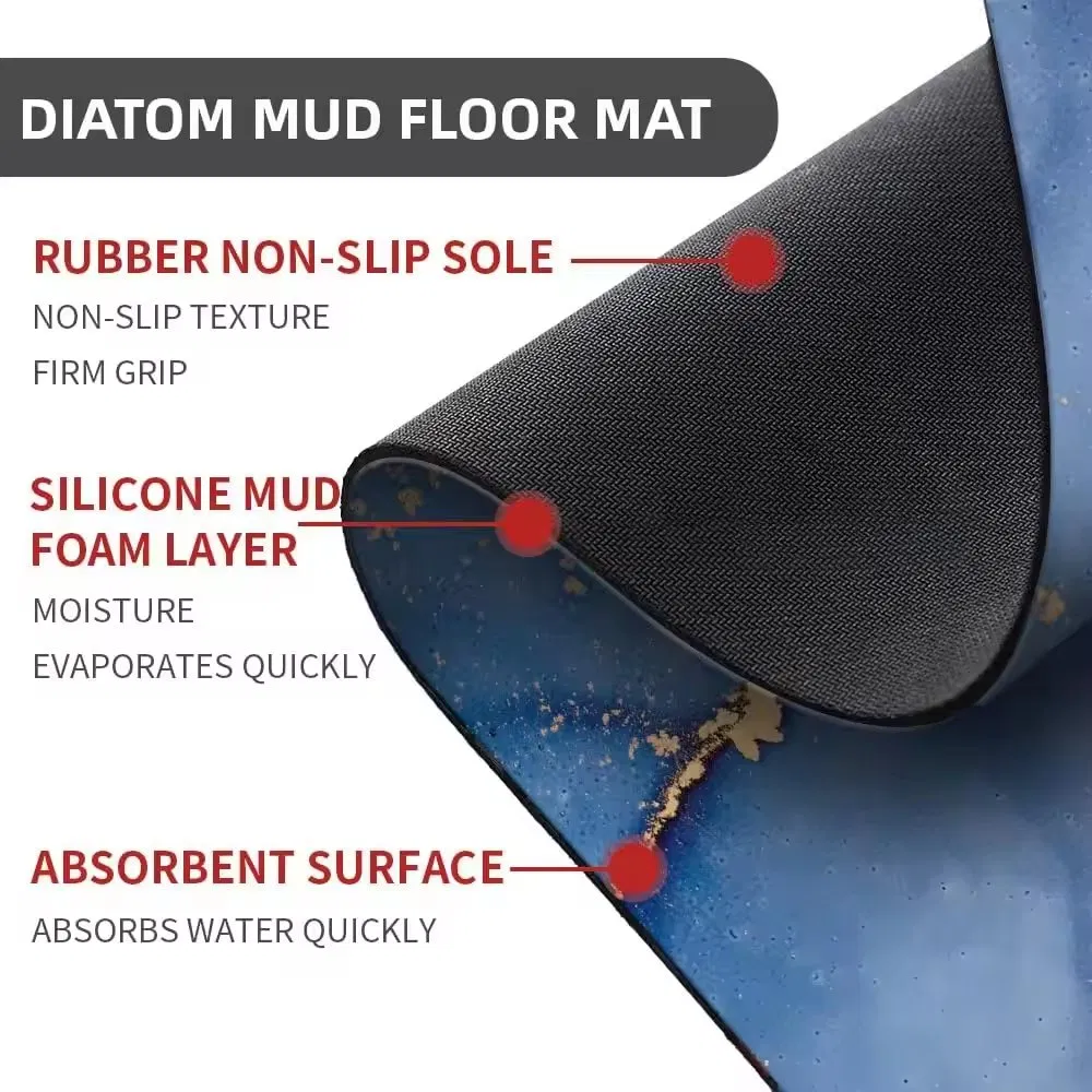 Custom Luxury Rubber Quick Dry Printed Floor Bathroom Mat Super Absorbent Anti Slip Diatomite Earth Bath Mat