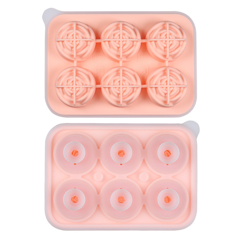 3D Rose Silicone Ice Tray with Funnel Silicone Large Round Ice Cube Mold Six Cells