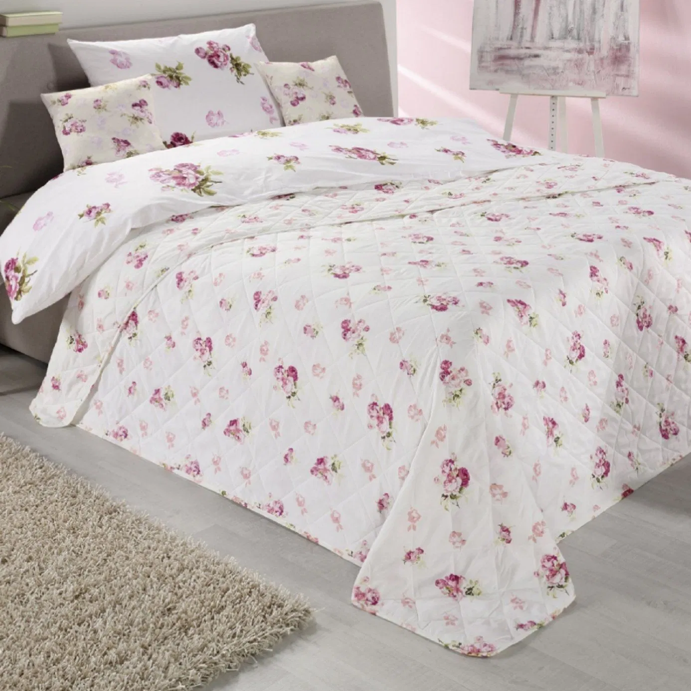 Quilt Bedspread Polyester Bed Throw Pink Quilt Patchwork Sofa Blanket Cuddly Blanket (200 X 230 cm)