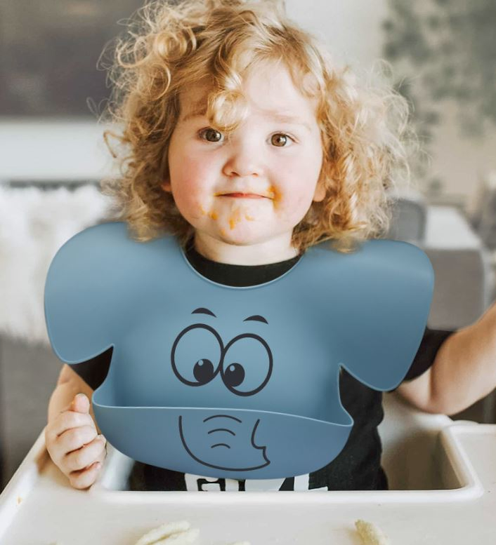 Durable and Waterproof BPA Free Adjustable Elephant Shaped Silicone Baby Bibs for Girls & Boys