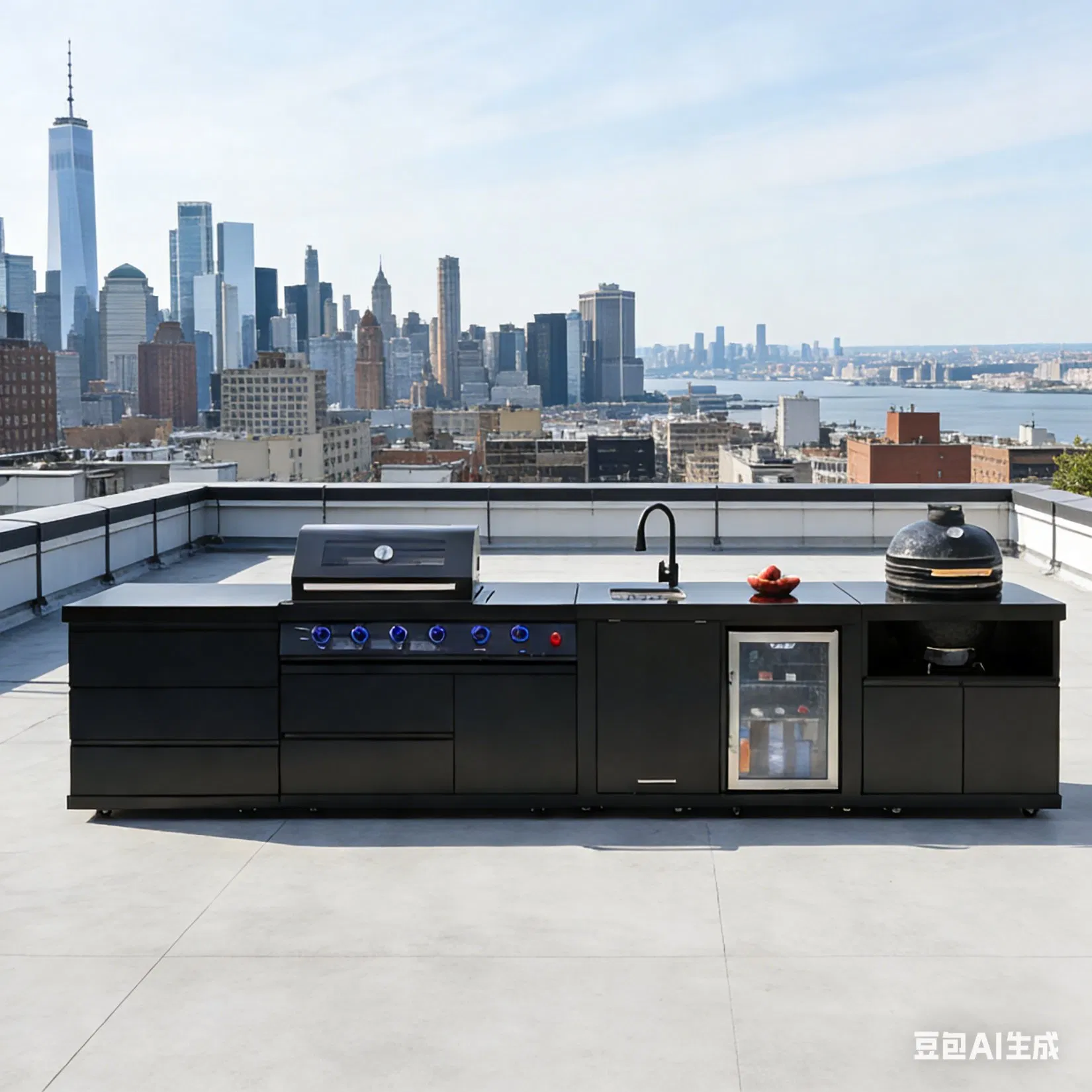 Hot Selling Vermont Style Outdoor Kitchen with Mini Glass Refrigerator and LED Lights