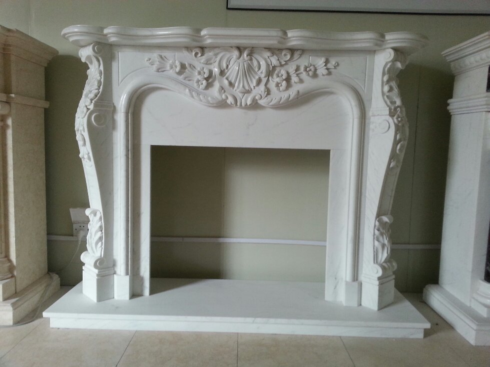 China Wholesale Limestone Interior Decoration Modern Style Hand Made Carved Marble Fireplace Mantel Design Price