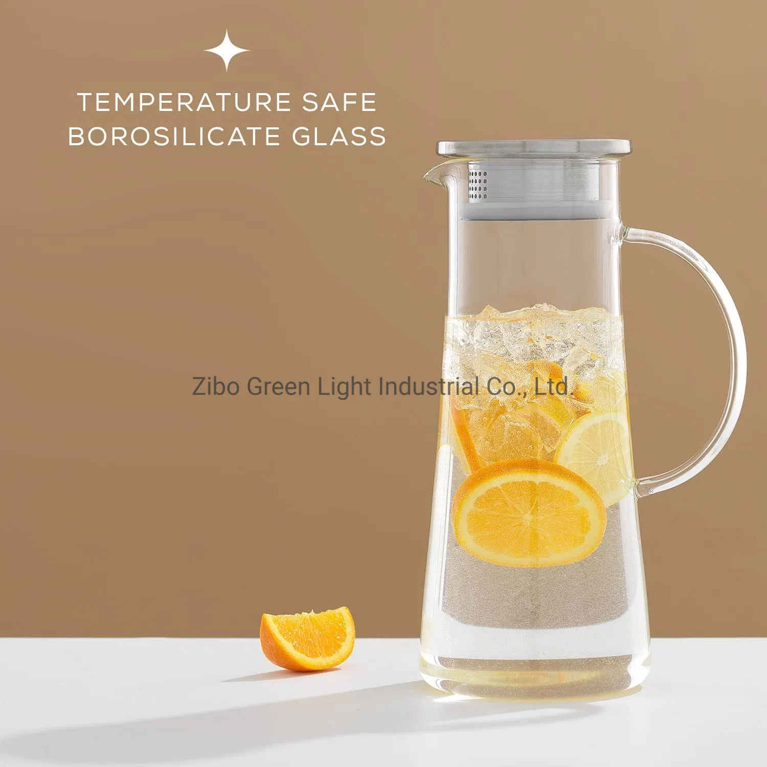 1.5L High Borosilicate Glass Water Pitcher and Cups with Stainless Steel Lid and Wooden Tray