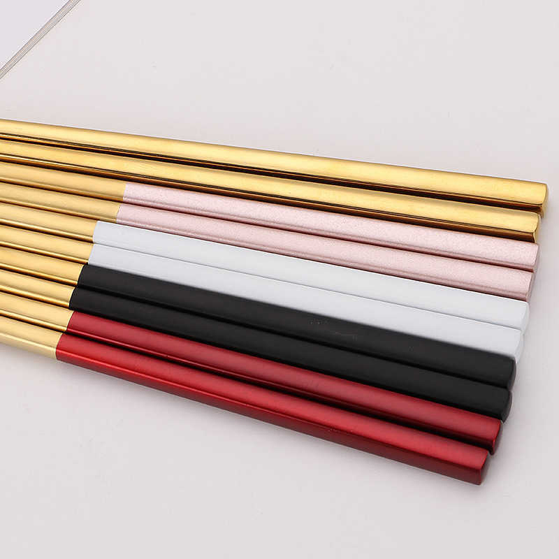 Stainless Steel Square Chopsticks Household Titanium Plated Colorful Gold Insulated Chopsticks