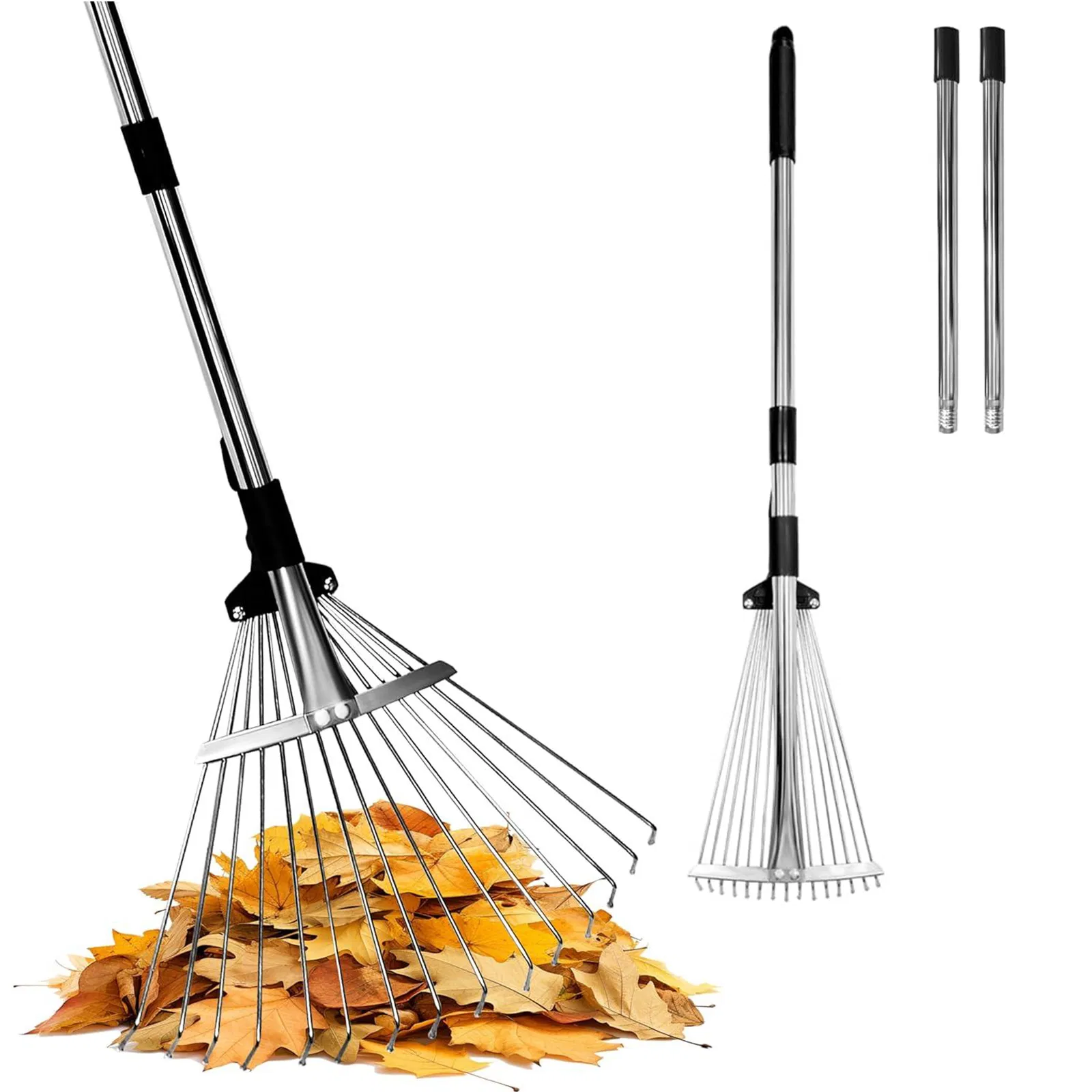 Adjustable Metal-Leaf Rake with Telescopic Handle - Lawn & Garden Tool for Grass & Leaves