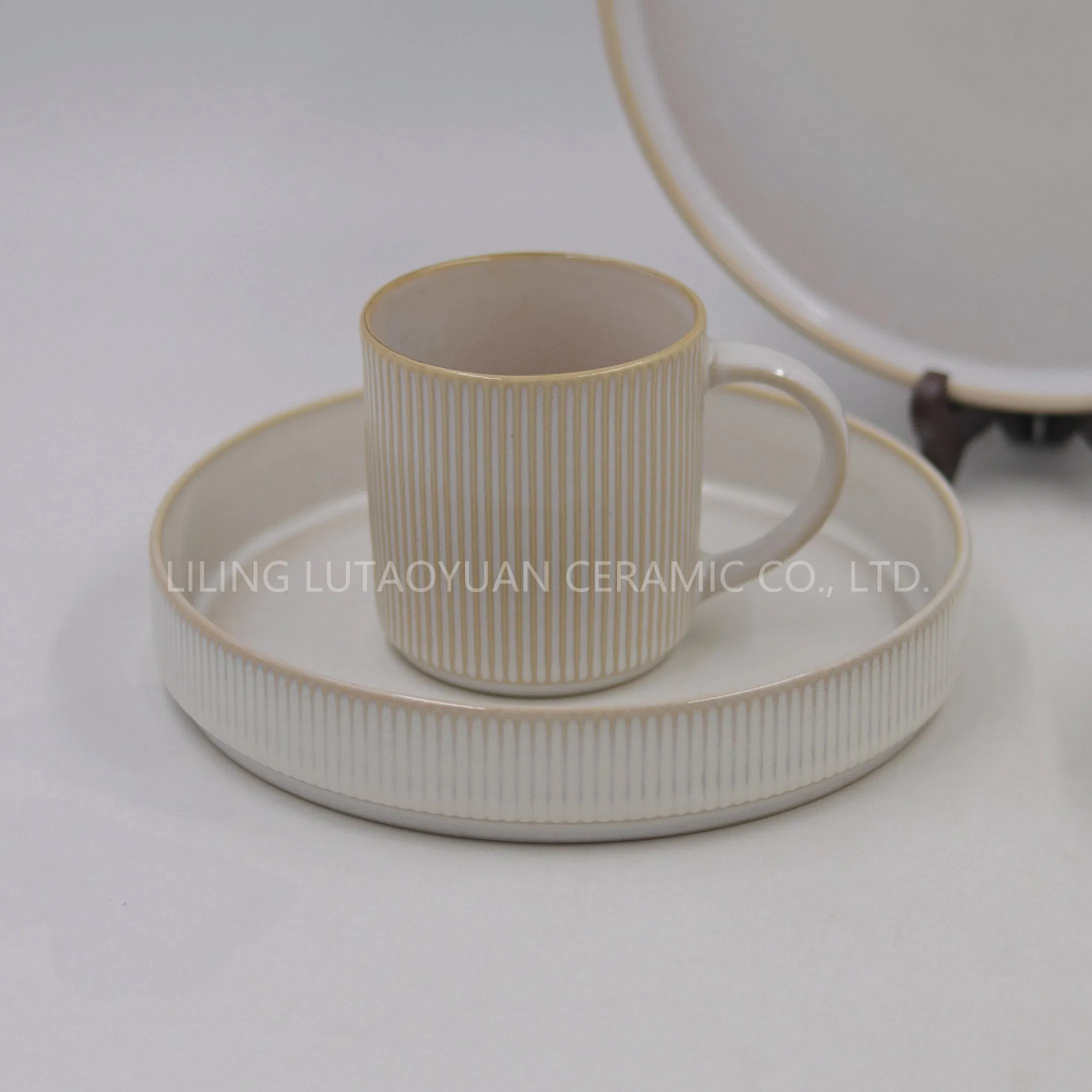 Source Factory Wholesale Porcelain Vertical Grain Reaction Glaze Set, Tableware
