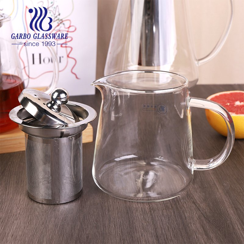 1200ml Borosilicate Drinking Kettle Tea Pot with Stainless Steel Lid and Strainer