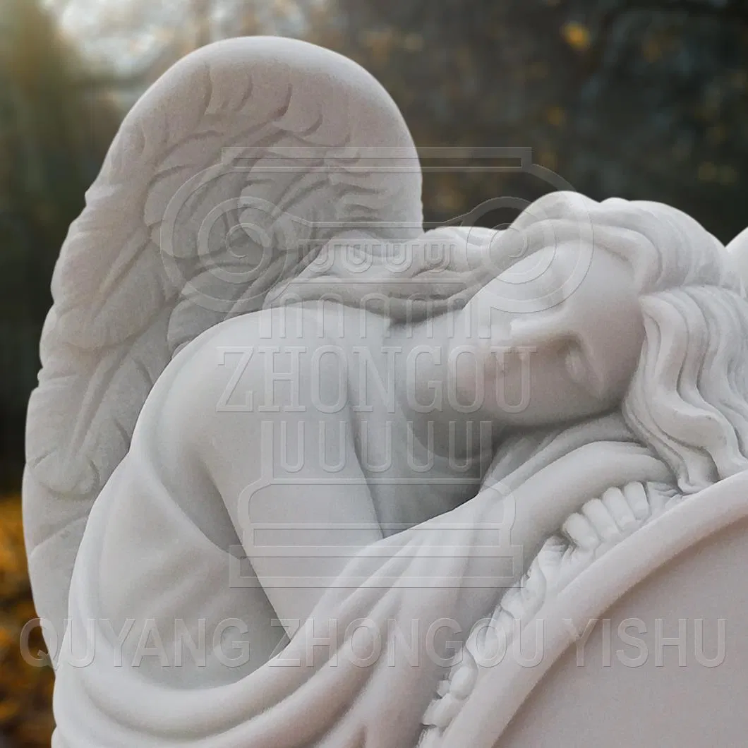 White Marble Stone Monument and Angel Sculpture Tombstone