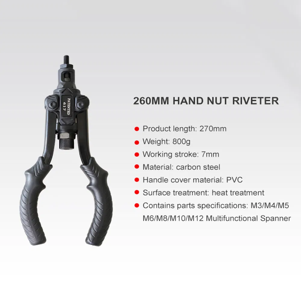 Bt-617 Heavy Duty Manual Riveter Guns Hand Riveting Tool Hand Nut Riveter M3/M4/M5/M6/M8/M10/M12 Hand Riveter Threaded Insert Tool Rivet Gun Cordless Riveter