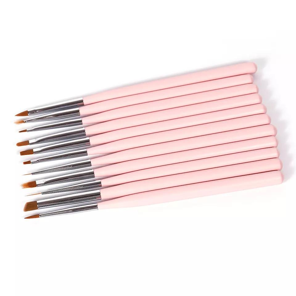 Pink 3D Kolinsky Pincel Liner Gel Drawing Nail Art Polish Brush Set