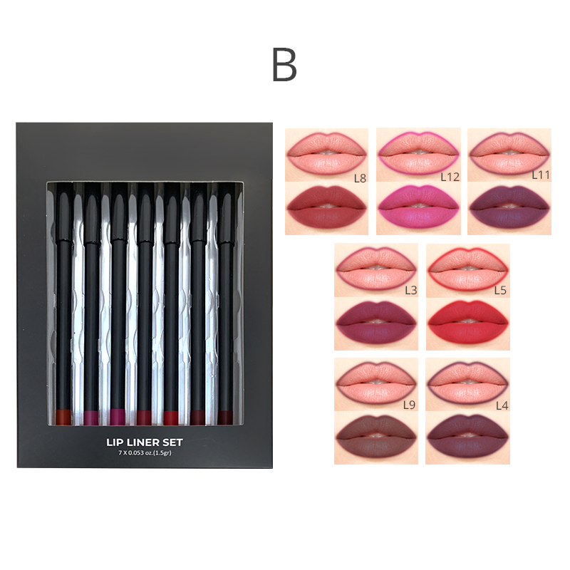 7PCS Black Lip Liner Set Cruelty Free Waterproof Matte Lip Liner Pencil Accept Private Label Vegan Lip Liner