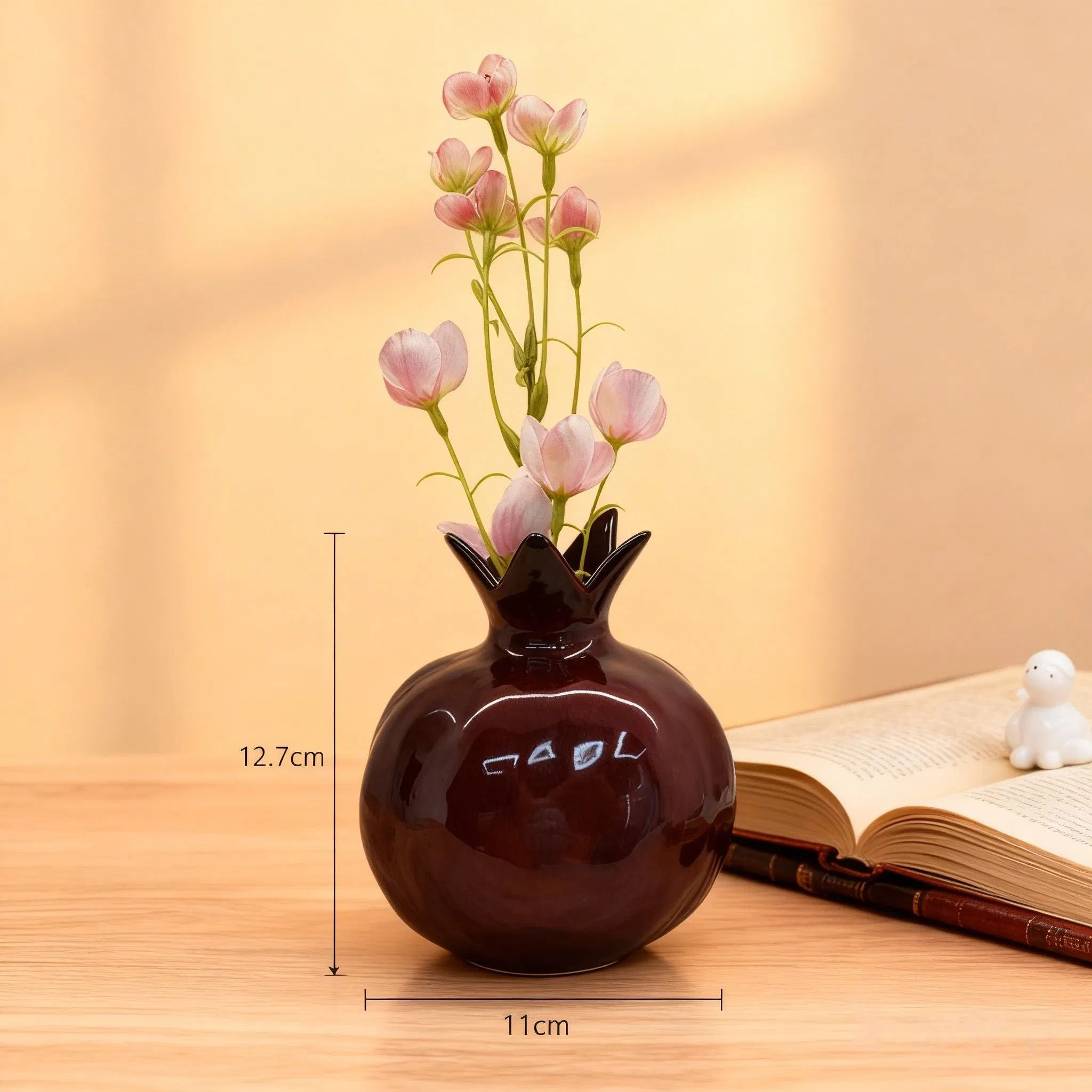 New Chinese Style Red Ceramic Flower Pot Ceramic Pomegranate Vase Decorative for Bedroom Home Decor