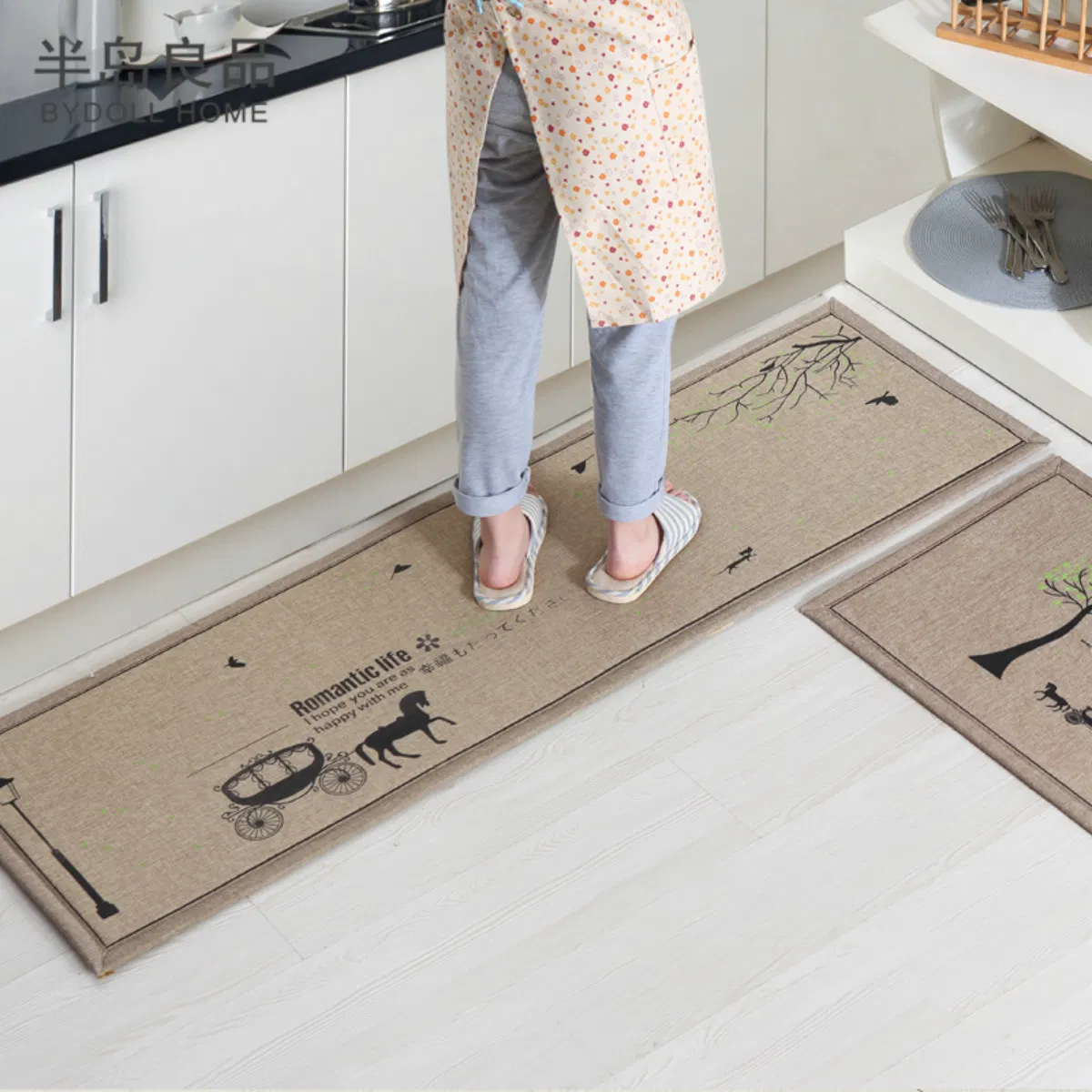 Custom Anti Fatigue Linen Fabric Non-Slip Square Front Door Foot Mat Indoor Easy Clear Kitchen Mats