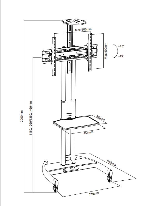 Мобильная тележка для ТВ с полкой для DVD