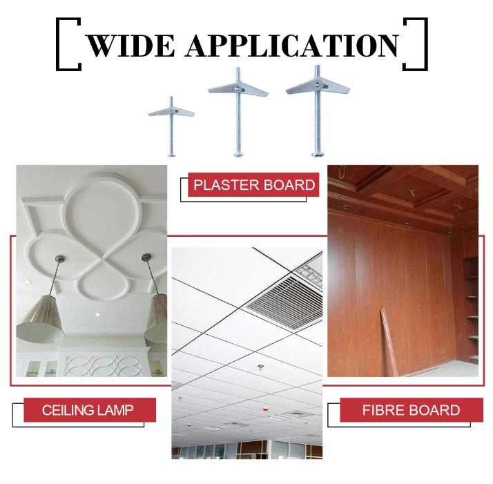 Toggle Bolts and Wing Nut Kit for Drywall Ceiling, Metal Drywall Anchors and Screws Assortment Set, 3 Sizes Butterfly Anchors