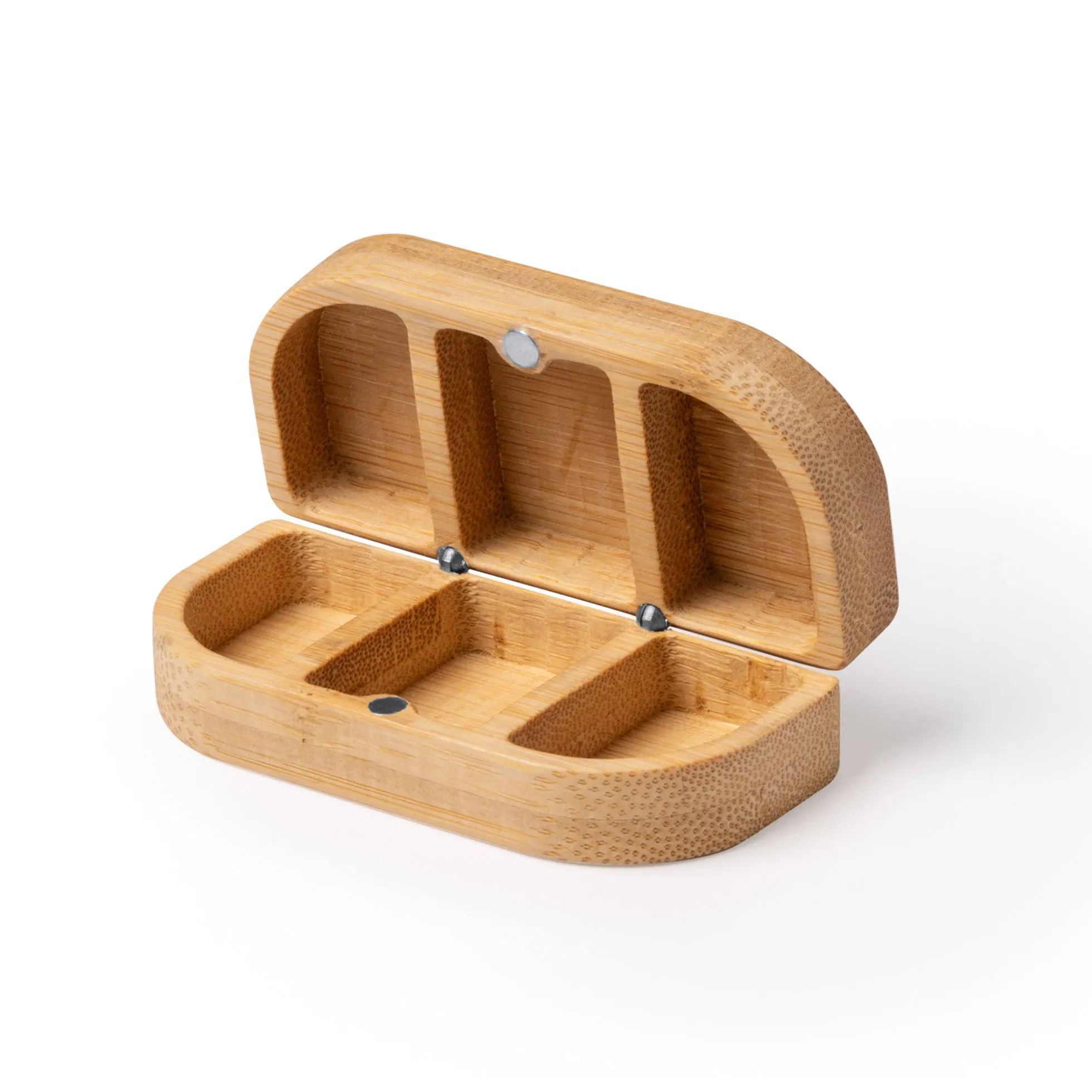 Natural Mini Bamboo Pill Organizer Magnet Portable Pocket Daily Medicine Case