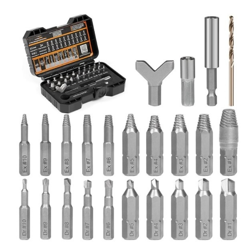 Raytal Damaged Screw Extractor Set, HSS 6542 (68 HRC) , 24-Piece Easy out Bolt Extractor Set, Stripped Screw Remover for Removing Damaged, Frozen, Rusted