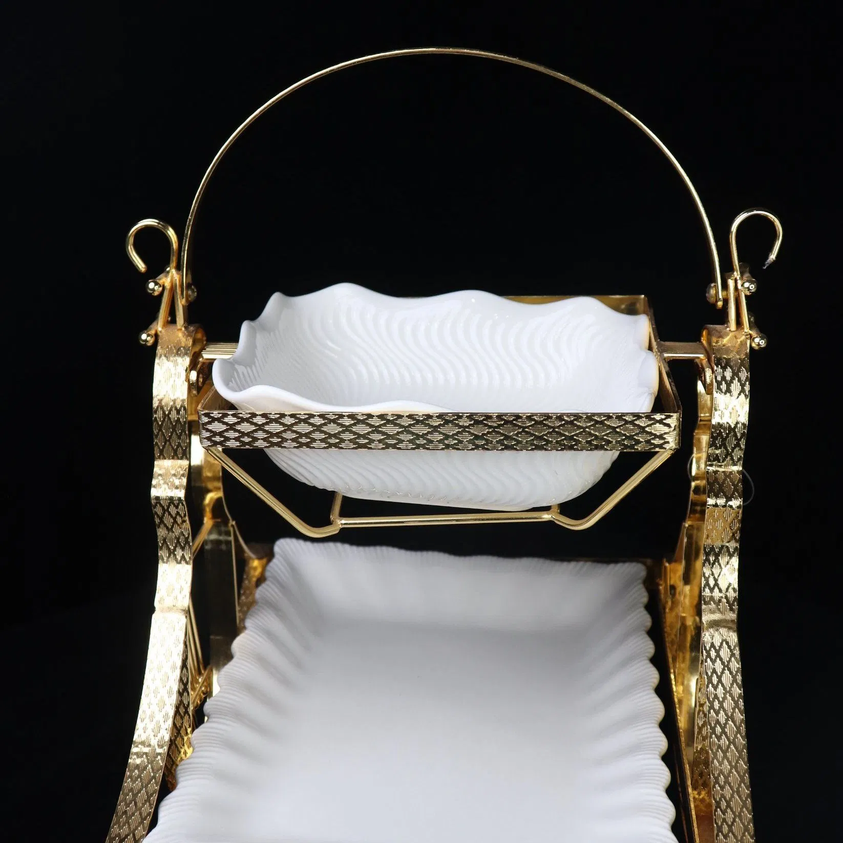Home Ornament Gold-Plated Iron Frame with Large Size Double-Layer Ceramic Bowl